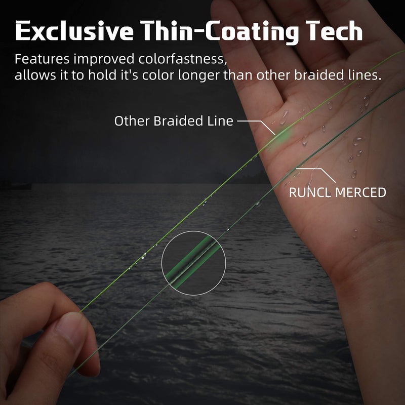 RUNCL Braided Fishing Line Merced, 4 Strands Braided Line - Proprietary Weaving Tech, Thin-Coating Tech, Stronger, Smoother - Fishing Line for Freshwater Saltwater (Moss Green, 10LB(4.5kgs), 500yds) - Image 5